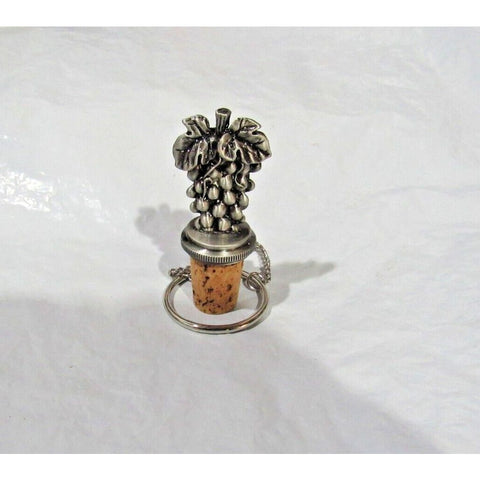 Vintage Solid Pewter Grapes w/Cork Wine Bottle Stopper w/Chain & Ring by Chenco