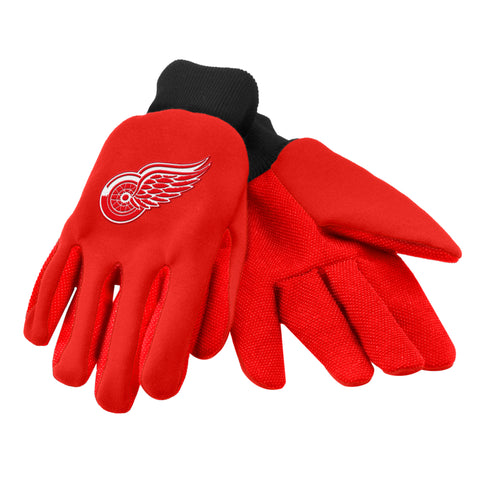 NHL Detroit Red Wings Logo on Red with Red Palm Utility Work Gloves by FOCO