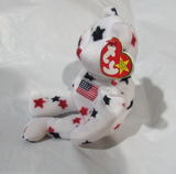 Ty Beanie Baby Glory with Large Stars All Over Bear Plush Toy DOB July 4, 1997