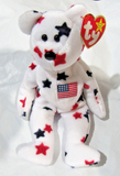 Ty Beanie Baby Glory with Large Stars All Over Bear Plush Toy DOB July 4, 1997