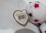 Ty Beanie Baby Glory with Large Stars All Over Bear Plush Toy DOB July 4, 1997