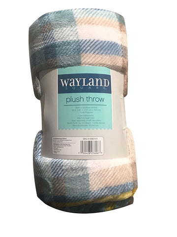 Wayland Square Plush Throw Blanket Green and Yellow Plaid 50" X 60"