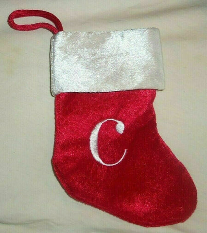 Monogram Lower Case Letter c on Red Christmas Stocking 8" X 6" White